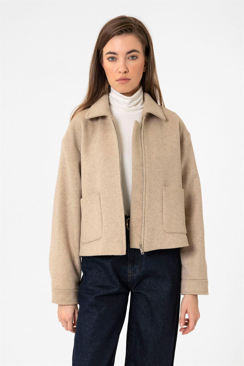 Antioch Bej Kadın Yün Karışımlı Kısa Ceket