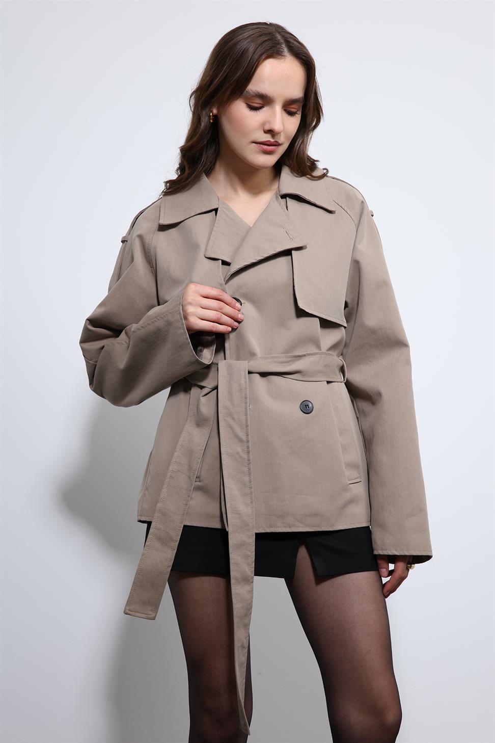 Antioch Bej Kemerli Kısa Trençkot