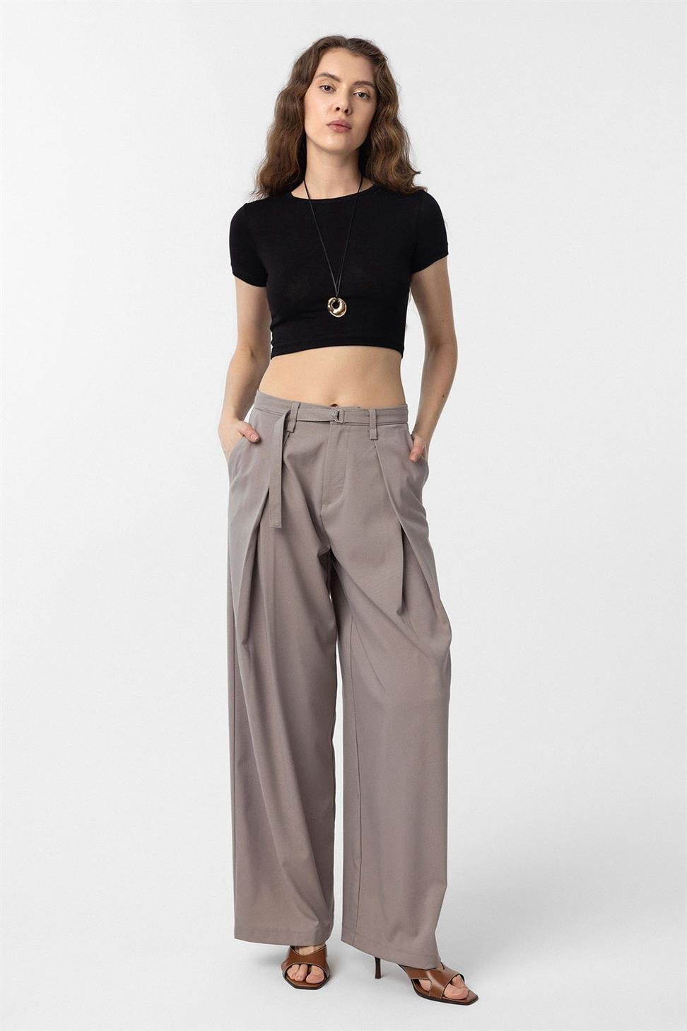 Antioch Bej Kemerli Pilili Kadın Pantolon