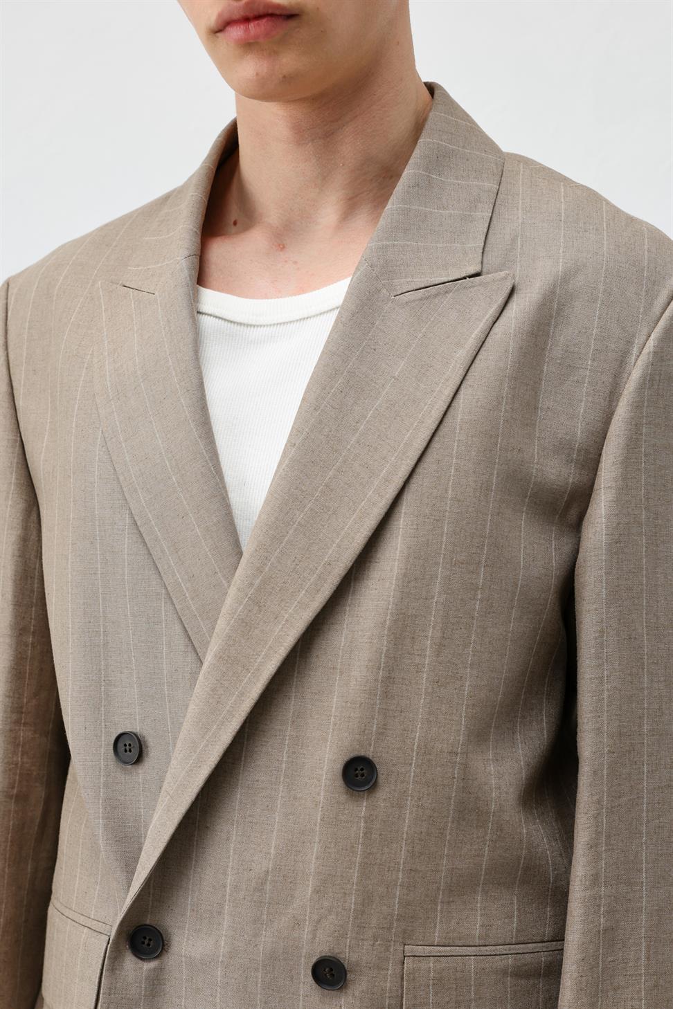 Mens Striped Blazer Jacket with Linen Blend