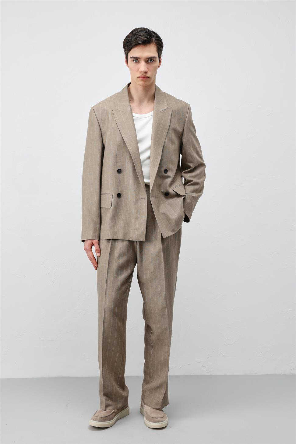 Mens Striped Blazer Jacket with Linen Blend