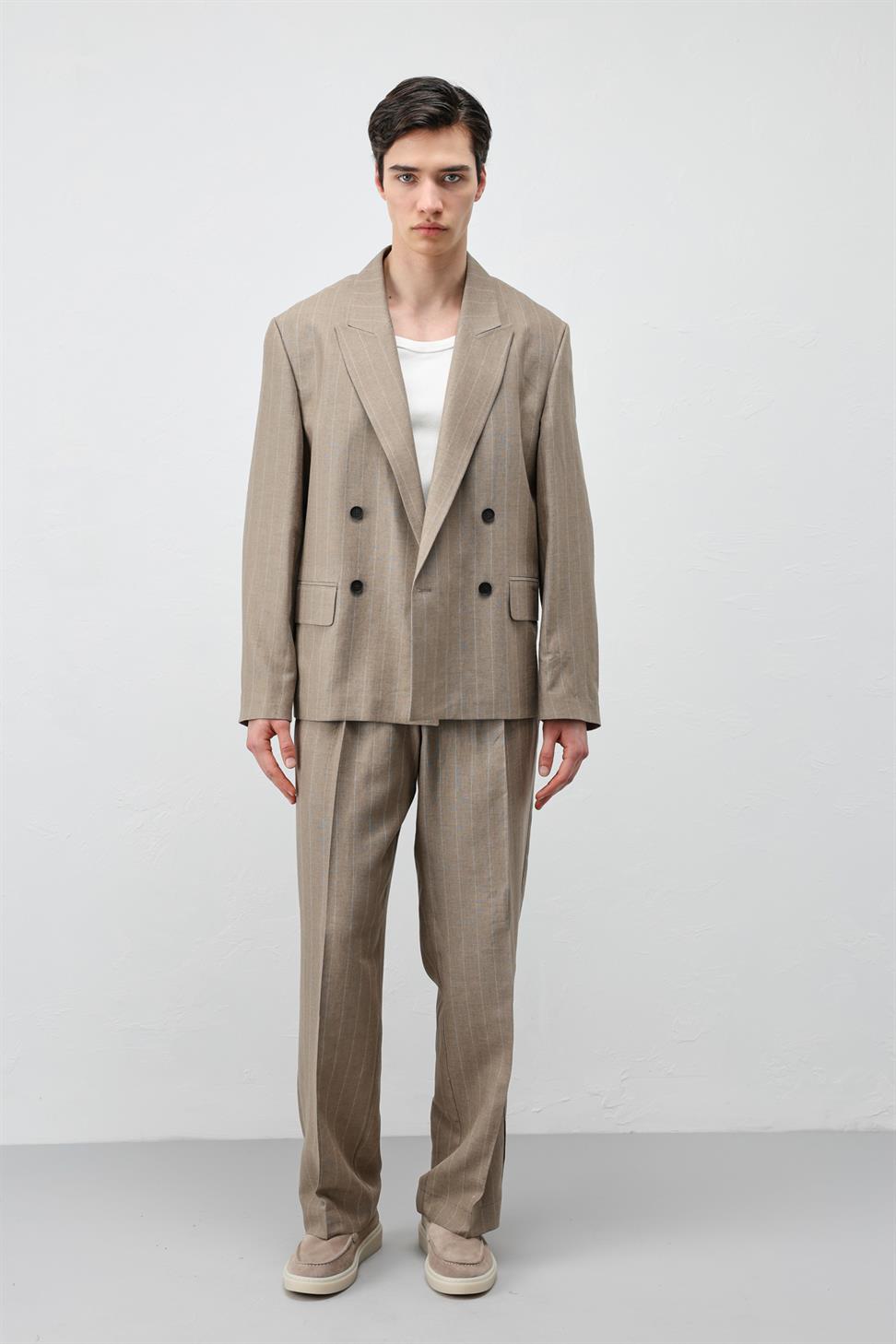 Mens Striped Blazer Jacket with Linen Blend