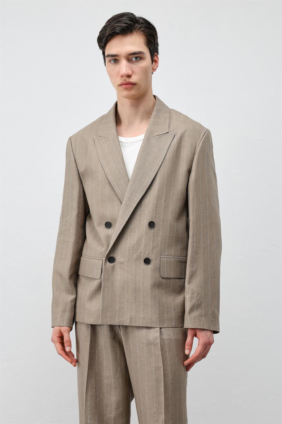 Mens Striped Blazer Jacket with Linen Blend