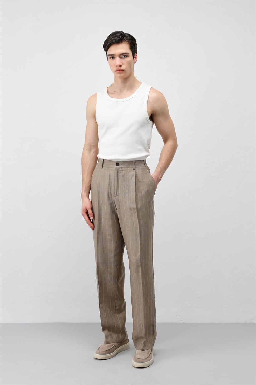 Mens Striped Linen-Blend Pants
