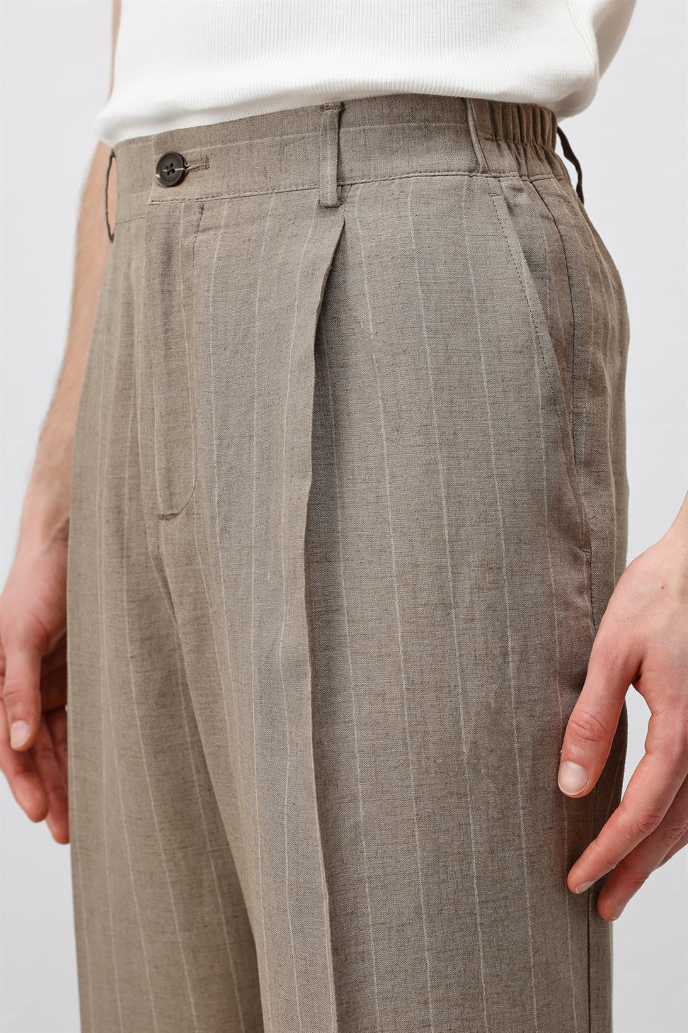 Mens Striped Linen-Blend Pants