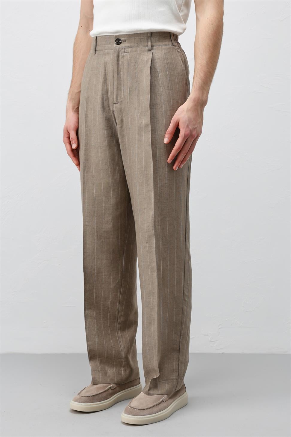 Mens Striped Linen-Blend Pants