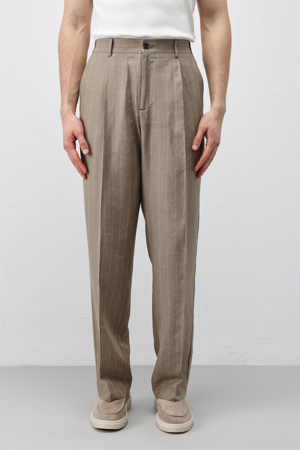 Mens Striped Linen-Blend Pants