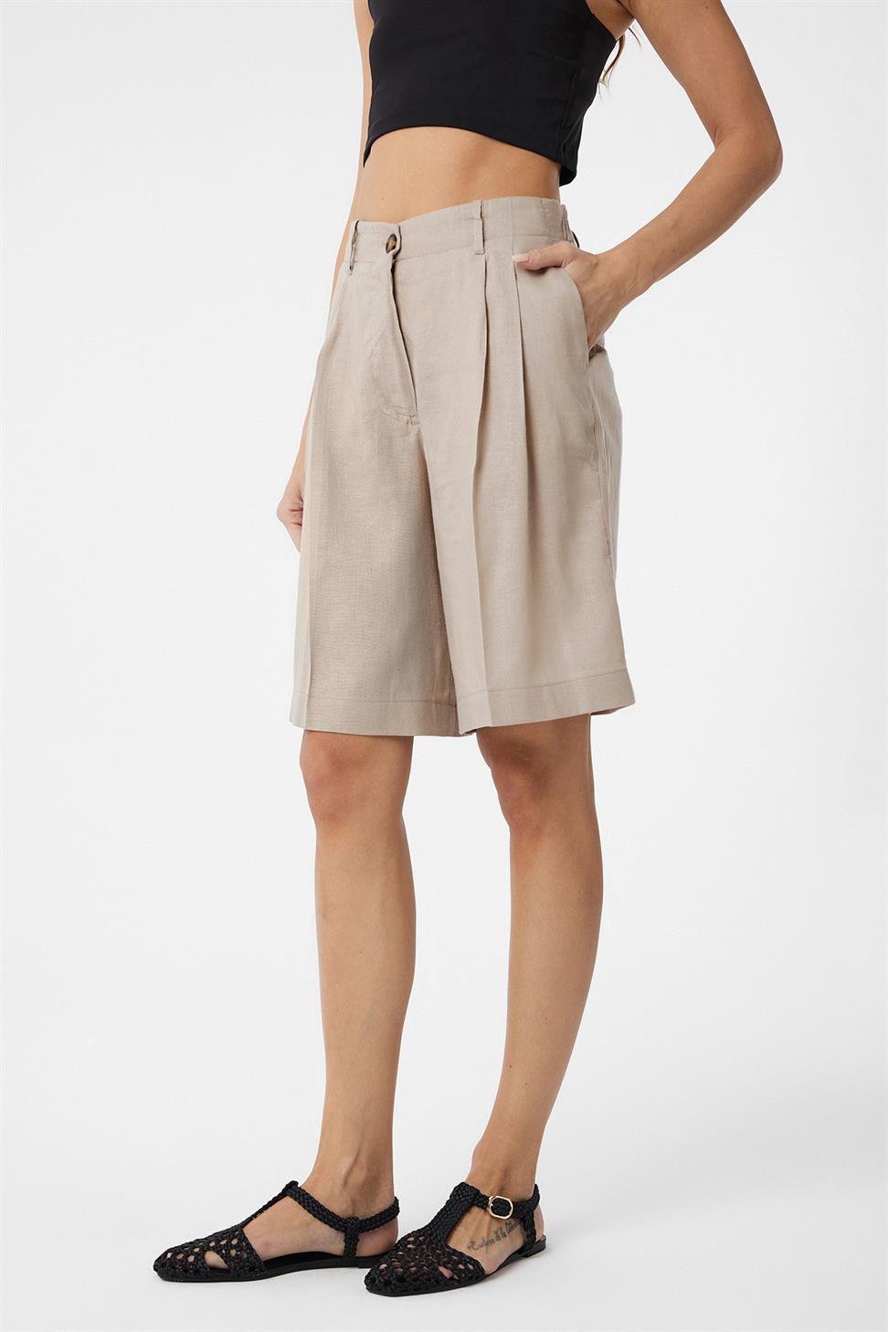 Antioch Bej Keten Karışımlı Kadın Bermuda