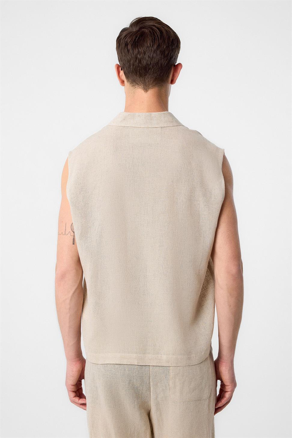 Linen Blend Sleeveless Mens Shirt