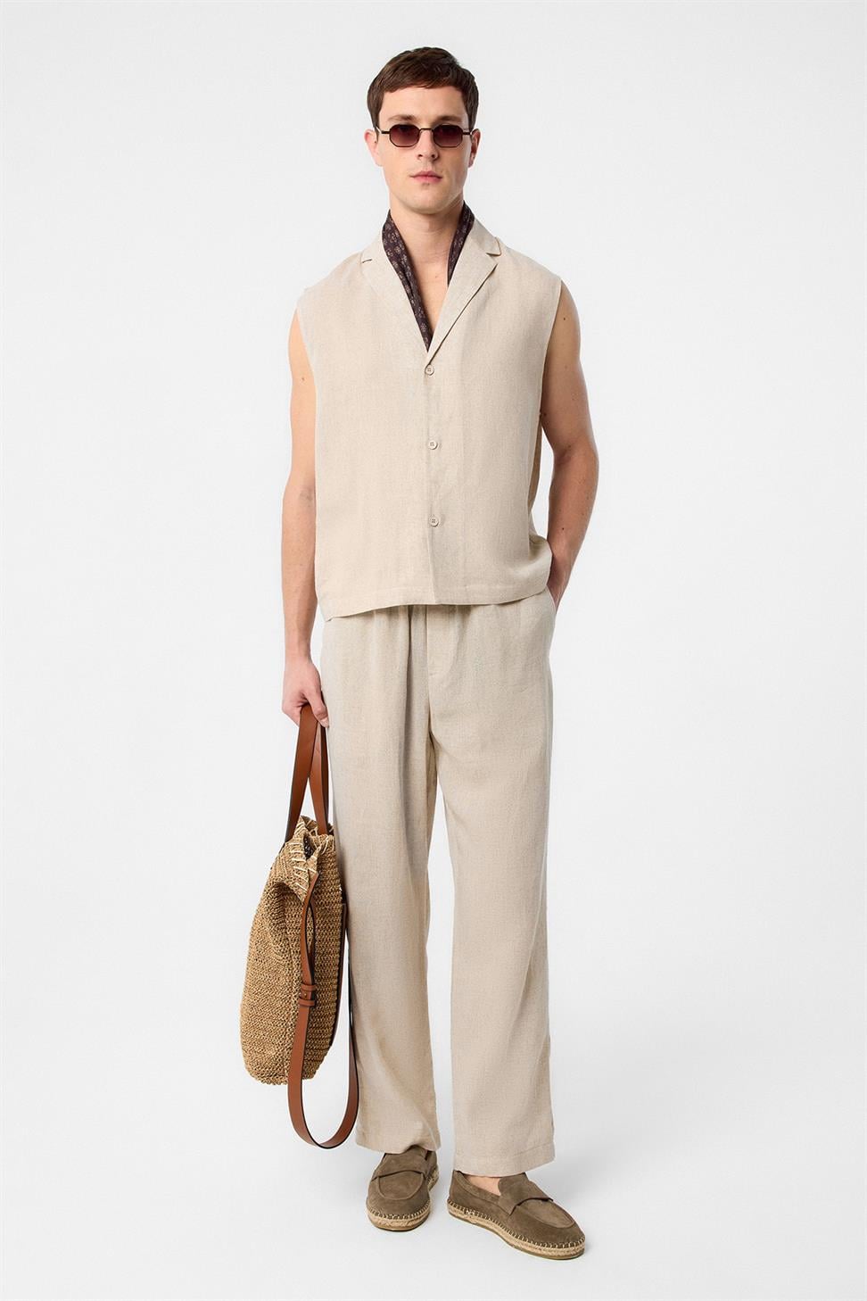 Linen Blend Sleeveless Mens Shirt