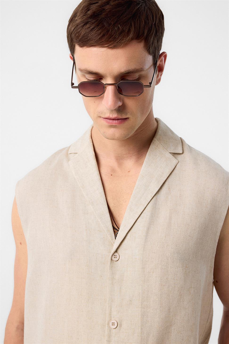 Linen Blend Sleeveless Mens Shirt