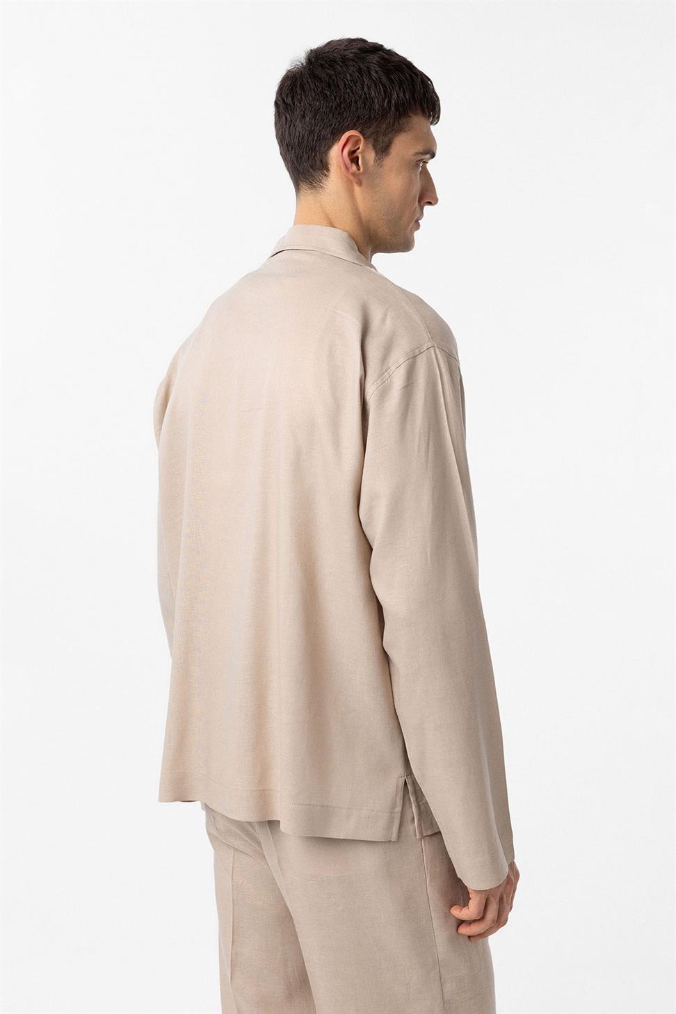 Antioch Bej Keten Karışımlı Relax Fit Erkek Gömlek