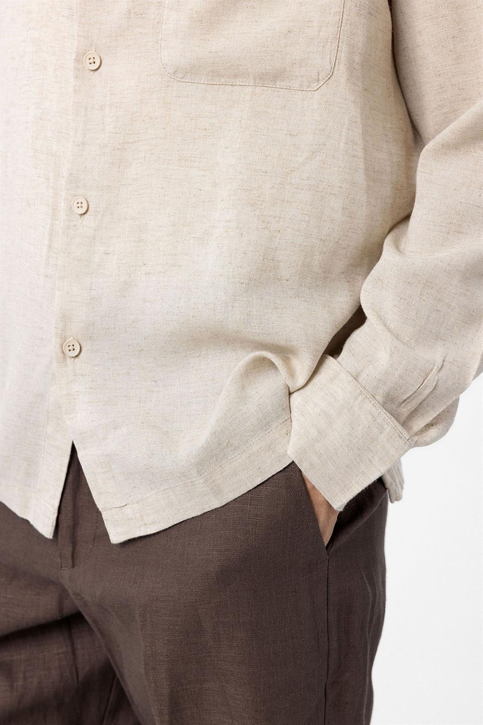 Antioch Bej Keten Karışımlı Relax Fit Erkek Gömlek