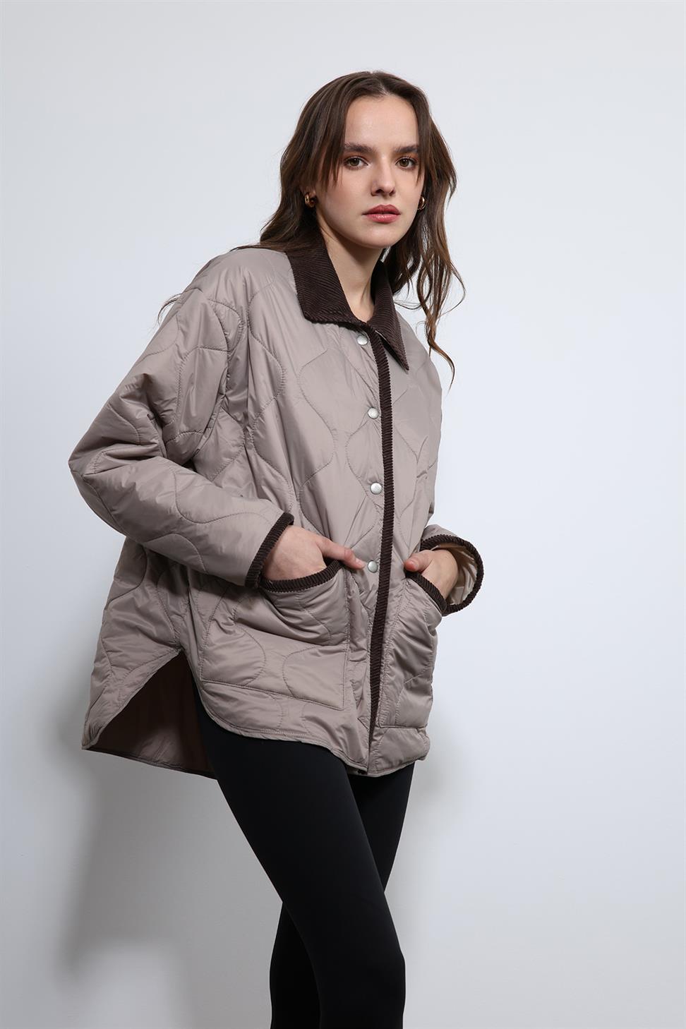 Antioch Bej Kontrast Yaka Desenli Mont