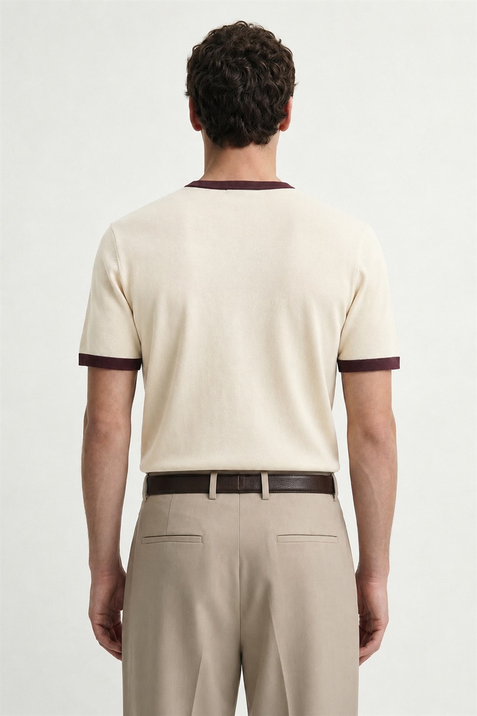 Antioch Bej Kontrast Yaka Erkek T-Shirt