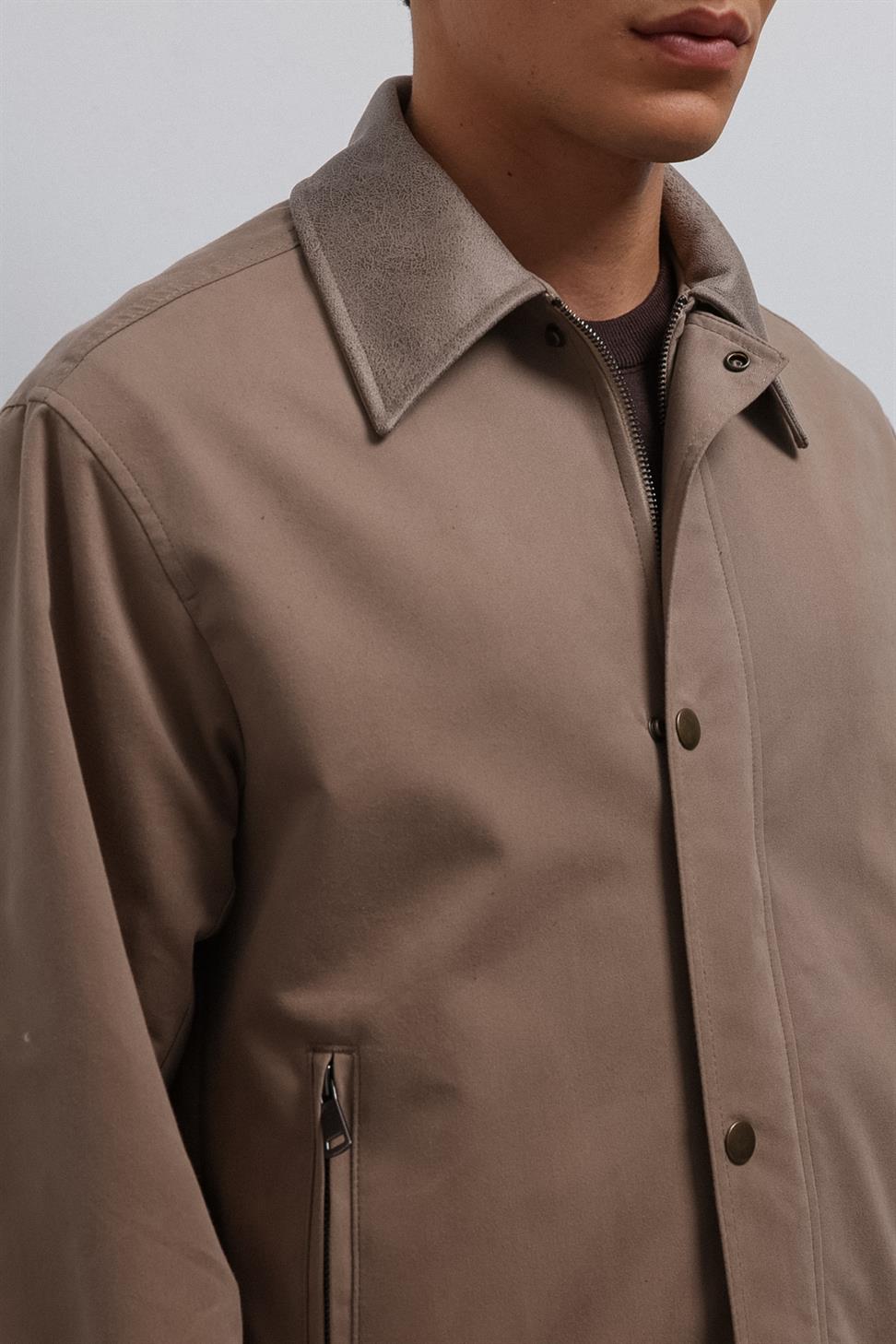 Antioch Bej Kontrast Yaka Teknik Erkek Mont