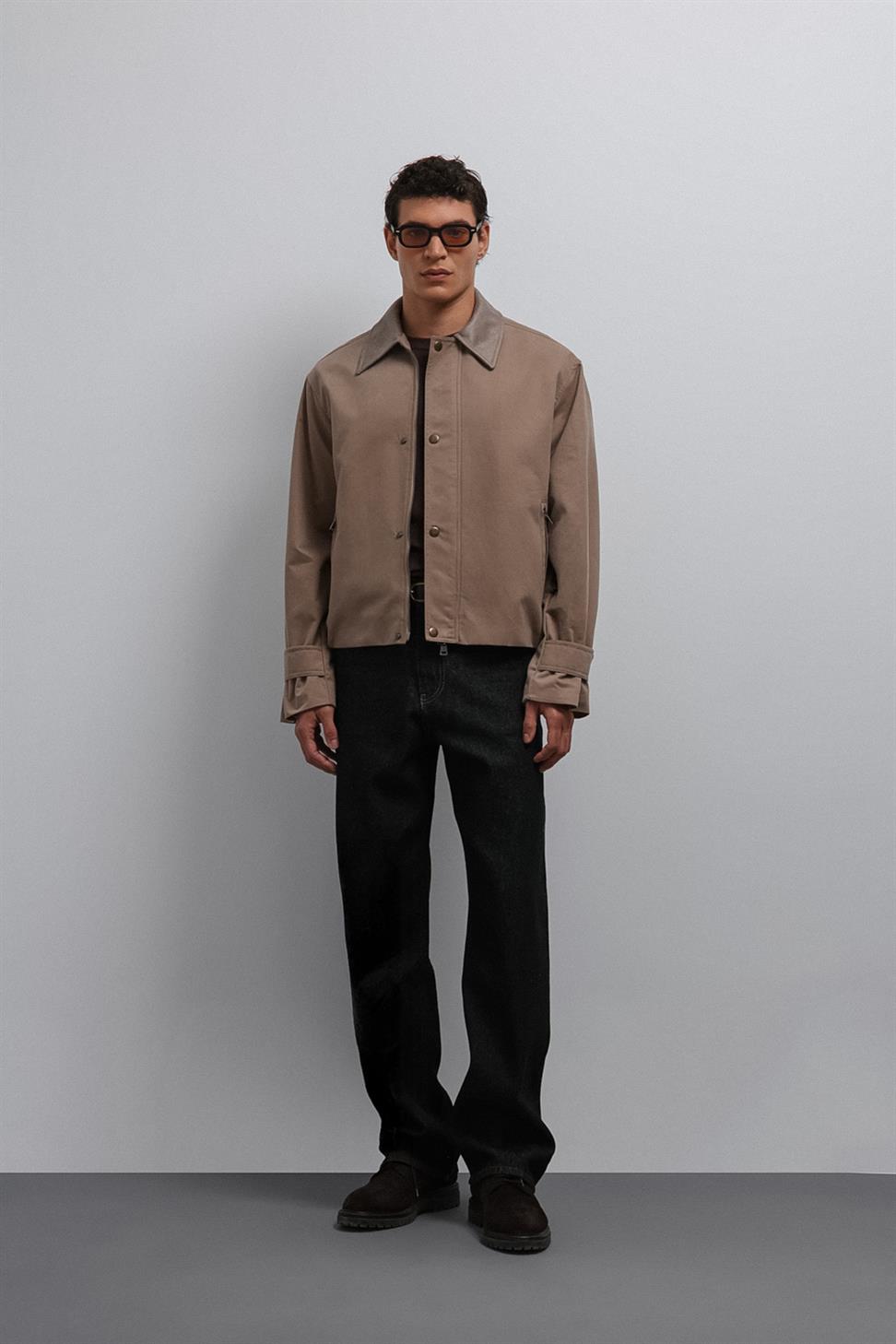 Antioch Bej Kontrast Yaka Teknik Erkek Mont