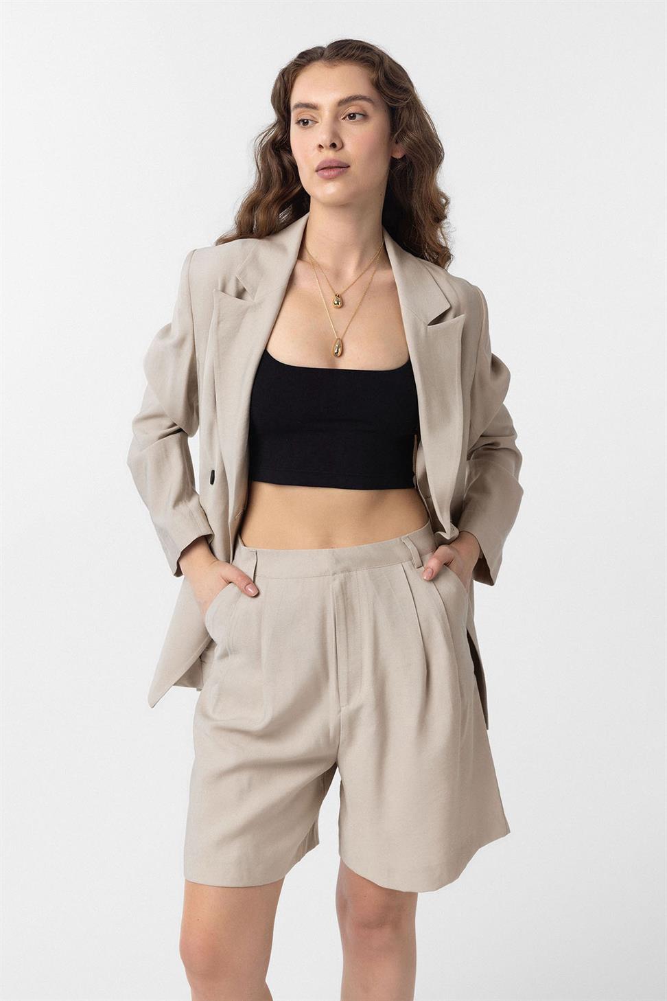 Antioch Bej Kruvaze Kadın Blazer Ceket