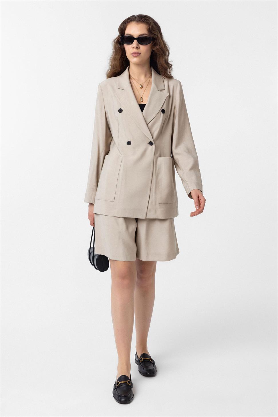 Antioch Bej Kruvaze Kadın Blazer Ceket