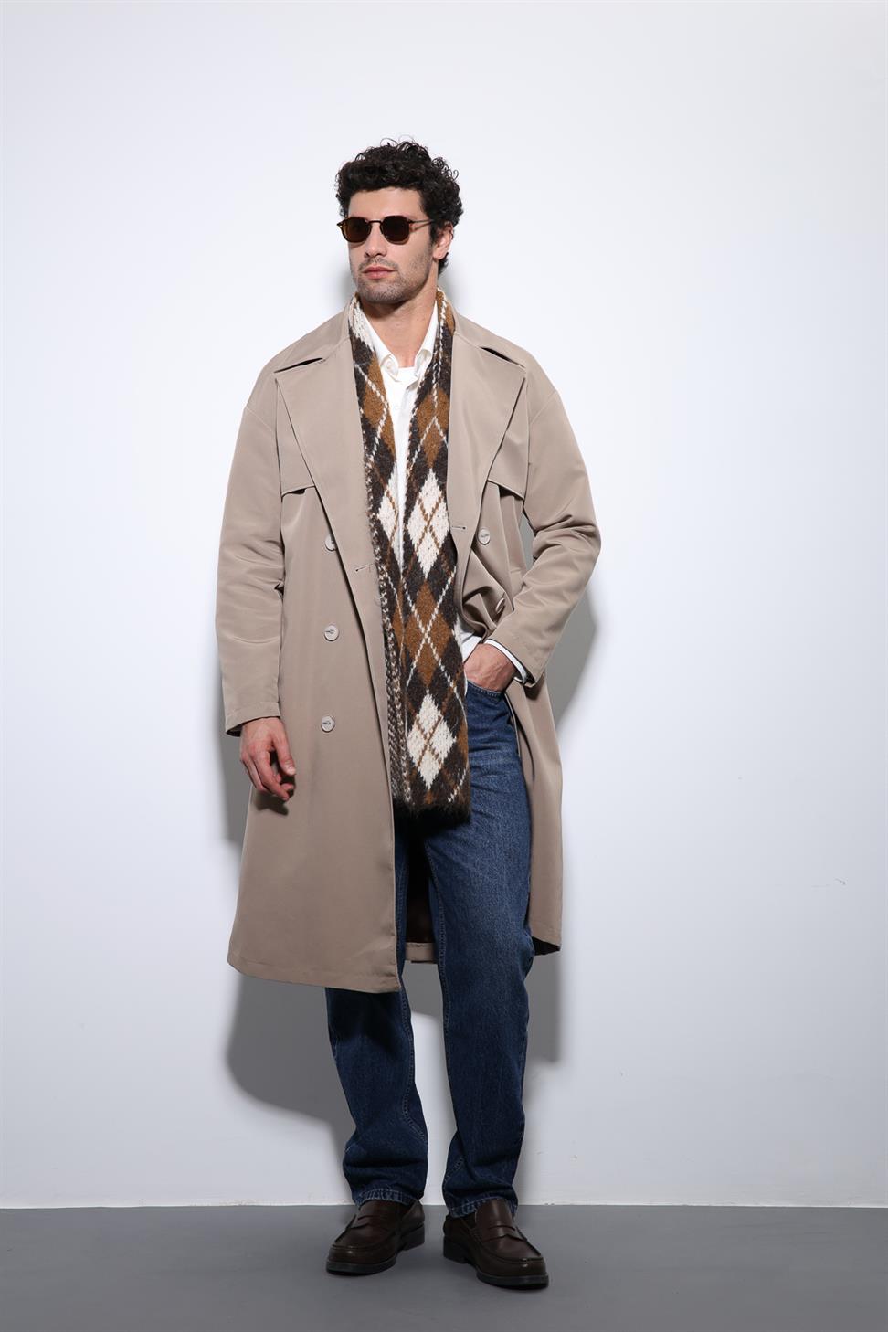 Antioch Bej Kruvaze Kapama Kemerli Trençkot
