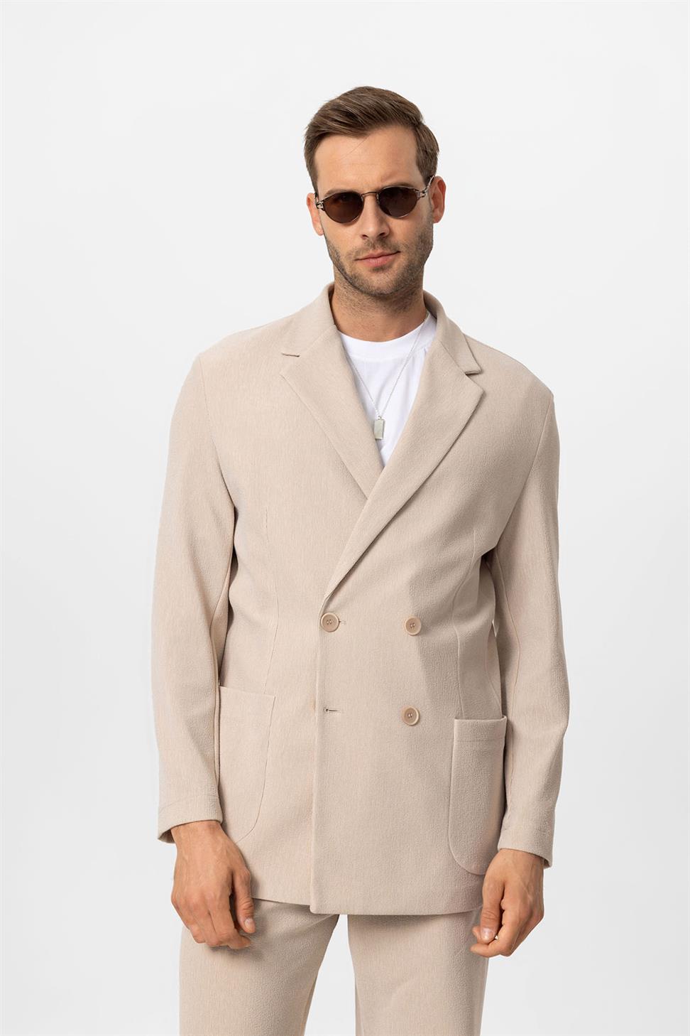 بدلة رجالية بإغلاق مزدوج الصدر بقصة مريحة للرجال