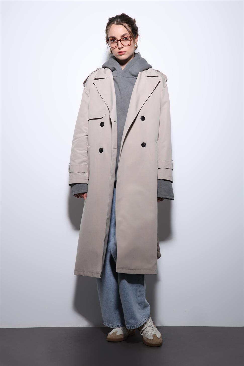 Antioch Bej Kruvaze Kemerli Kadın Trençkot