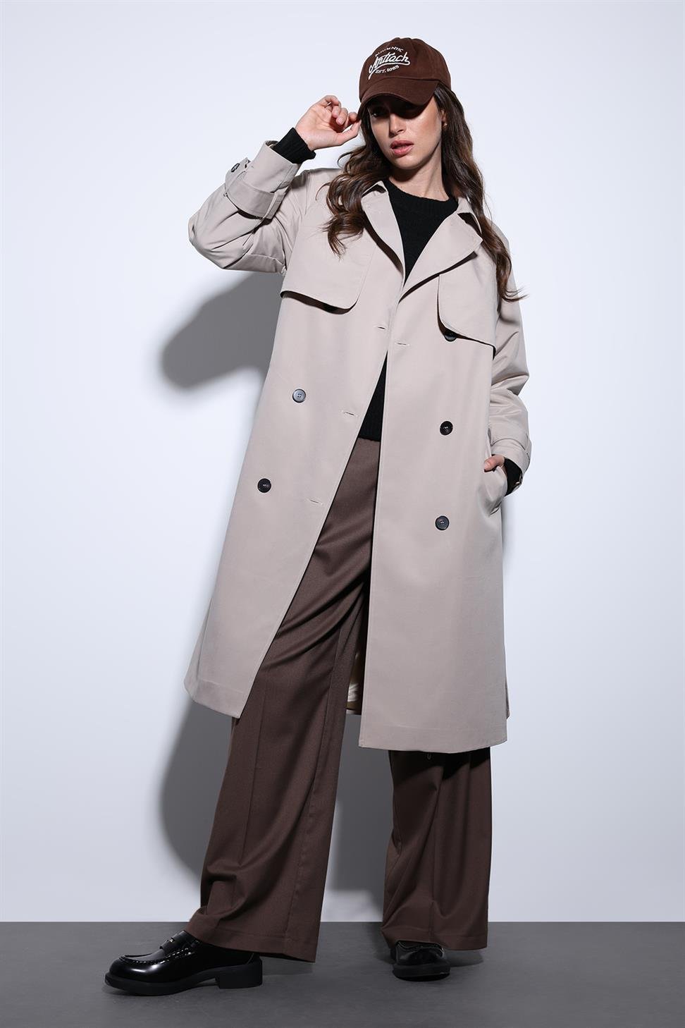 Antioch Bej Kruvaze Kemerli Kadın Trençkot