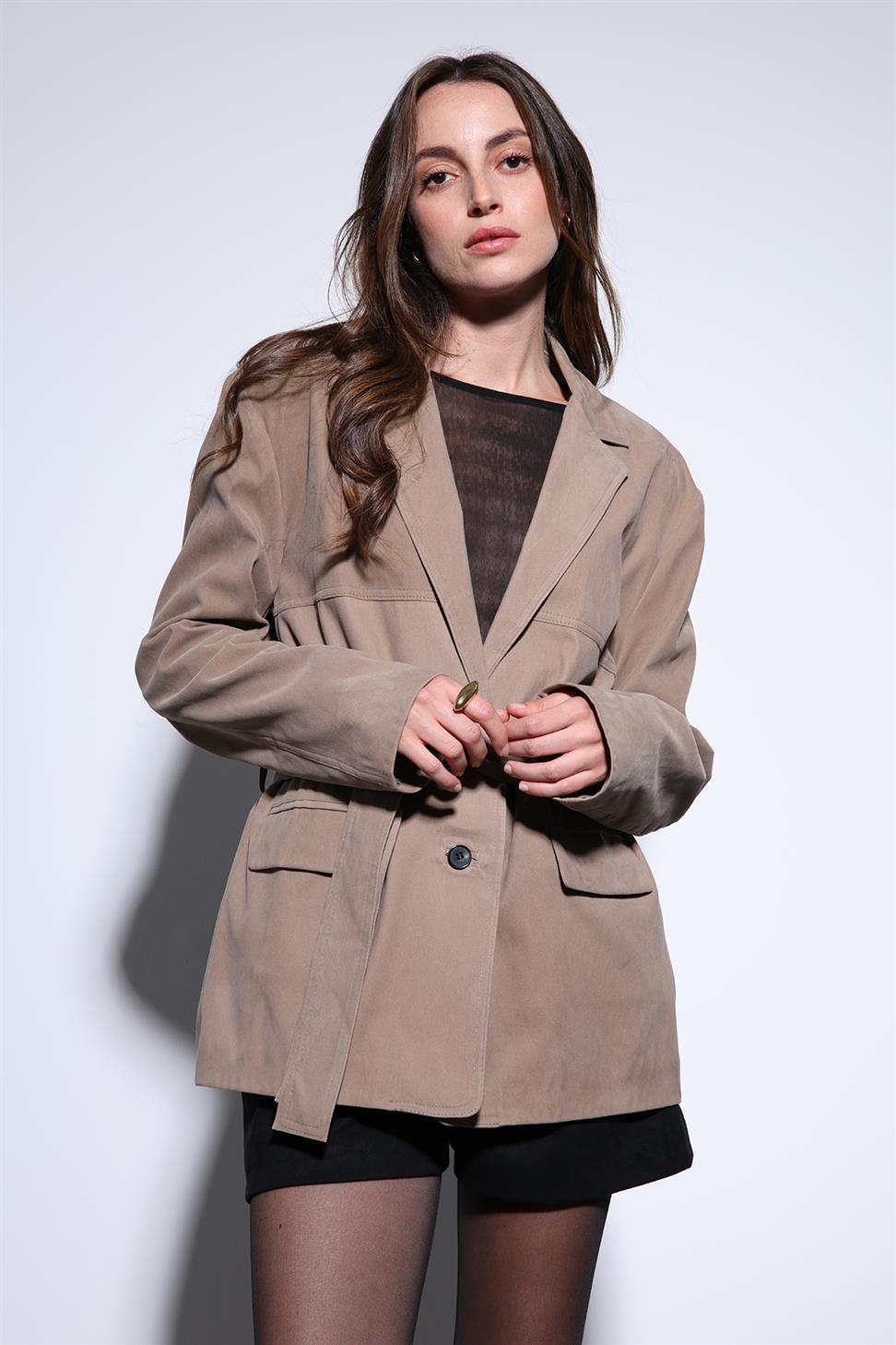 Antioch Bej Kuşak Bağlamalı Süet Kadın Ceket