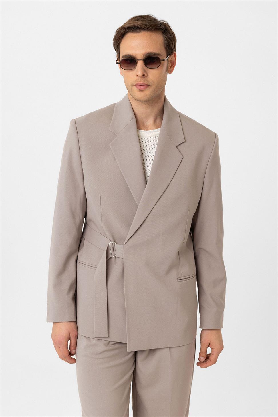 Antioch Bej Kuşaklı Relax Fit Erkek Blazer Ceket