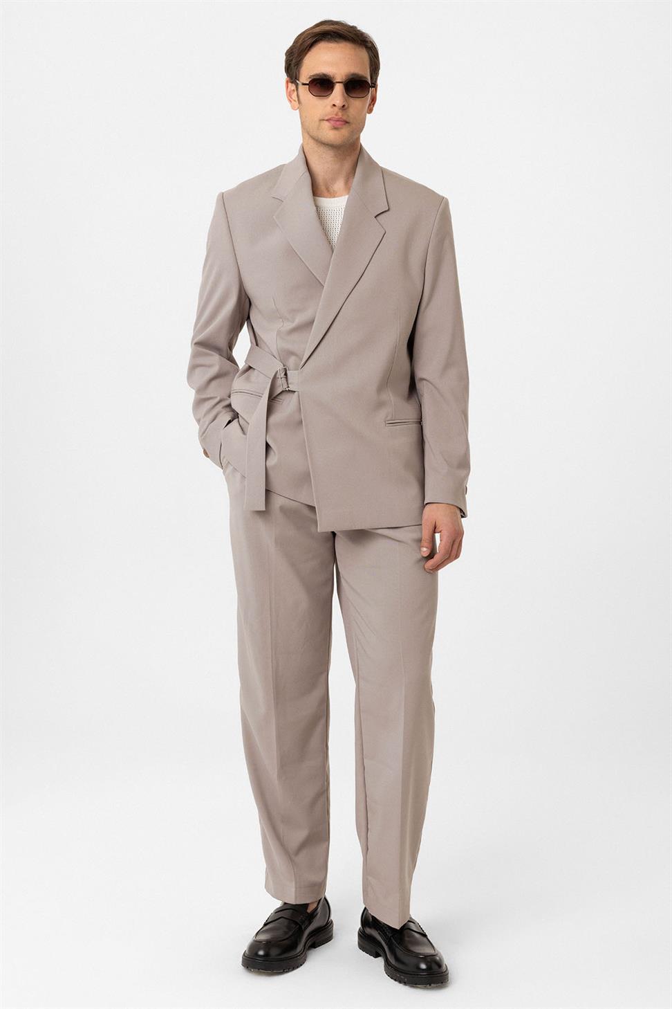 Antioch Bej Kuşaklı Relax Fit Erkek Blazer Ceket