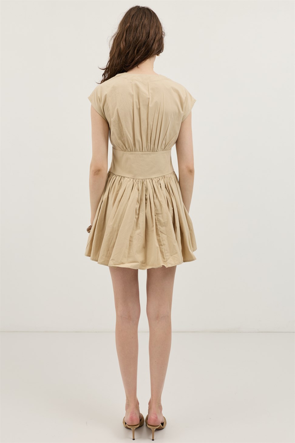 Antioch Bej Mini Poplin Kadın Elbise