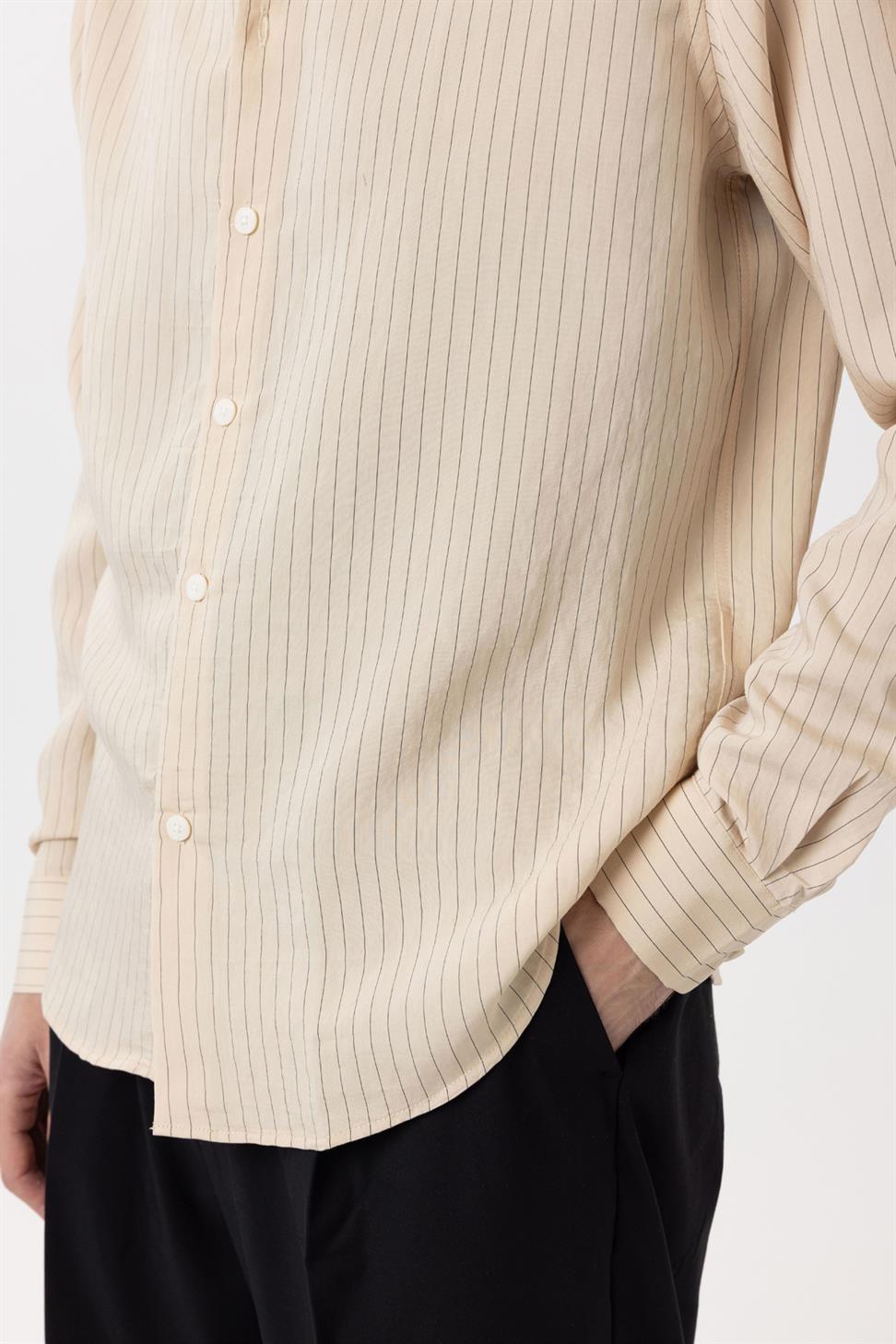 Antioch Bej Modal Kumaş Relax Fit Çizgili Erkek Gömlek