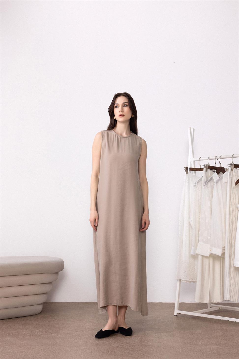 Antioch Bej Modal Midi Kadın Elbise