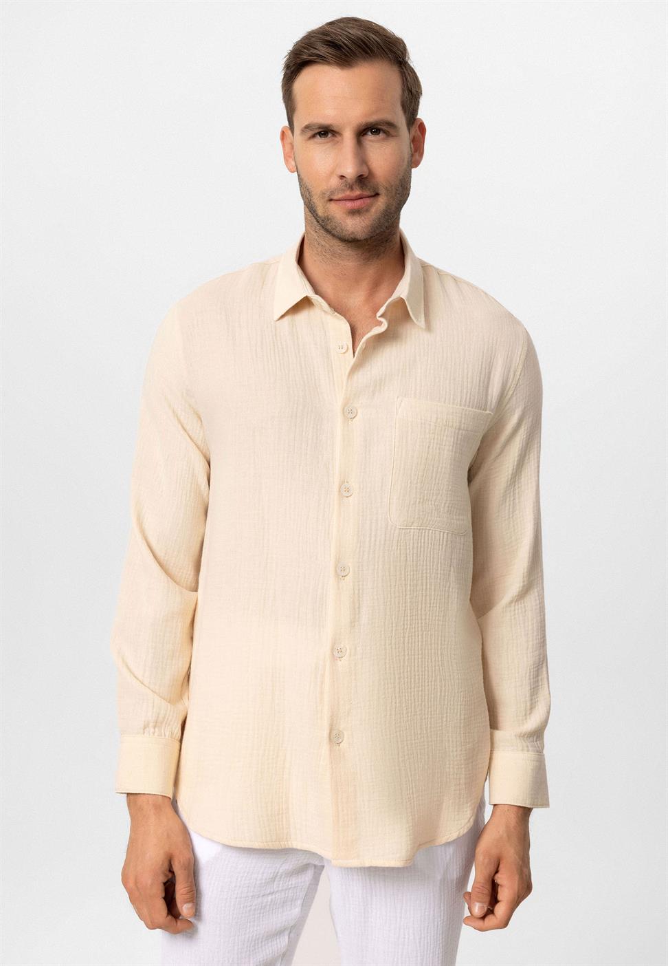 قميص رجالي بأكمام طويلة من نسيج موسلين
