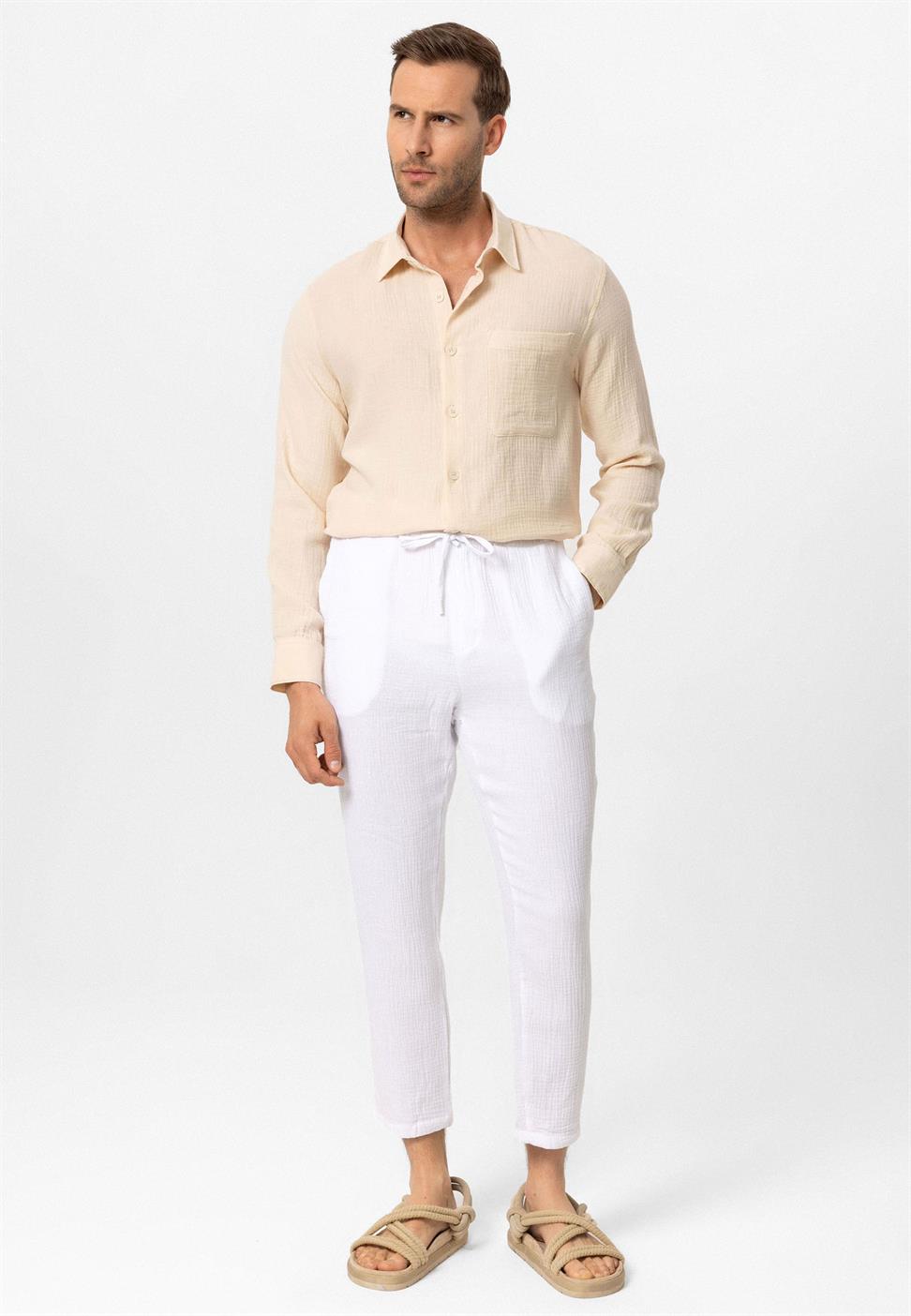 قميص رجالي بأكمام طويلة من نسيج موسلين