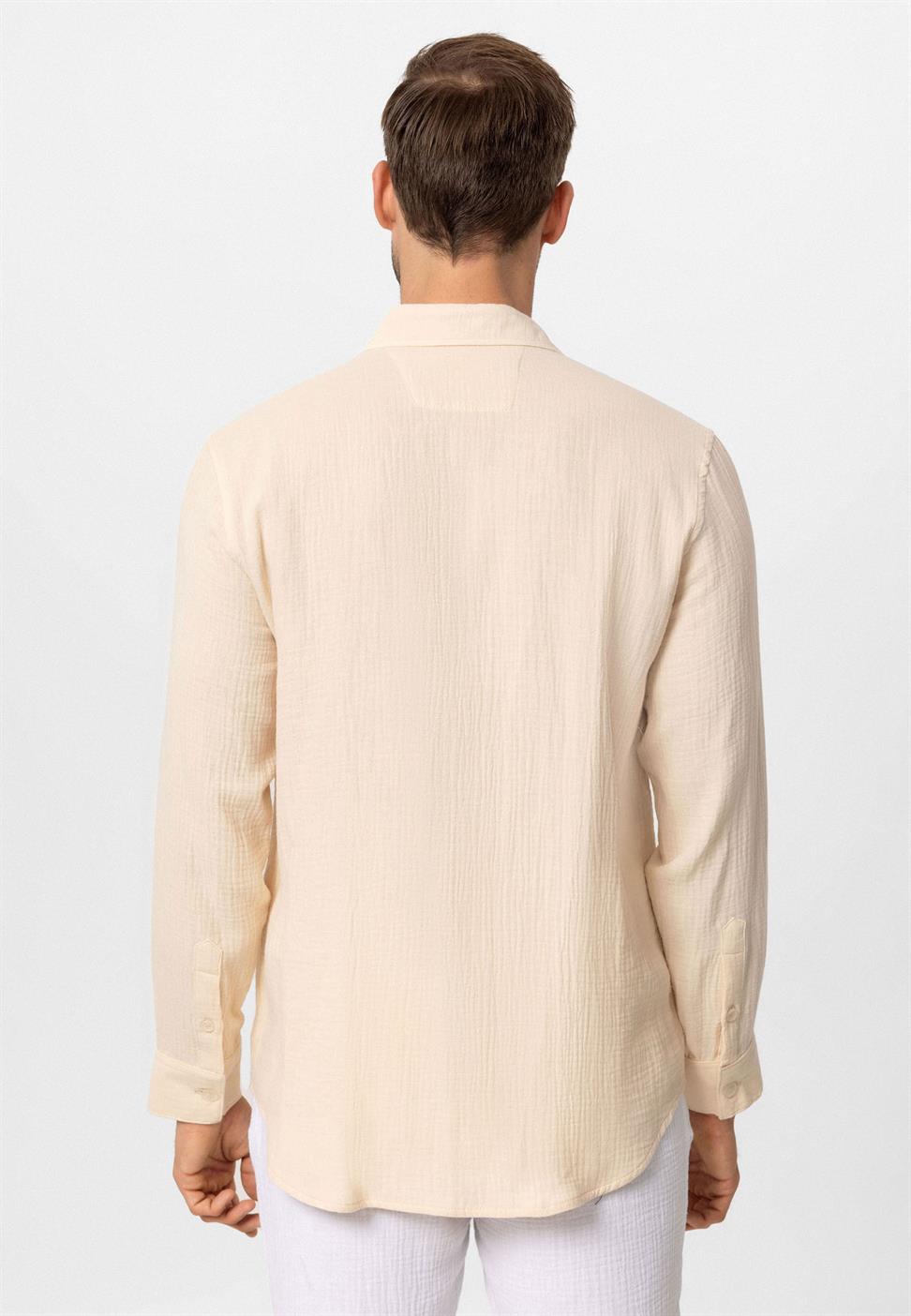 قميص رجالي بأكمام طويلة من نسيج موسلين