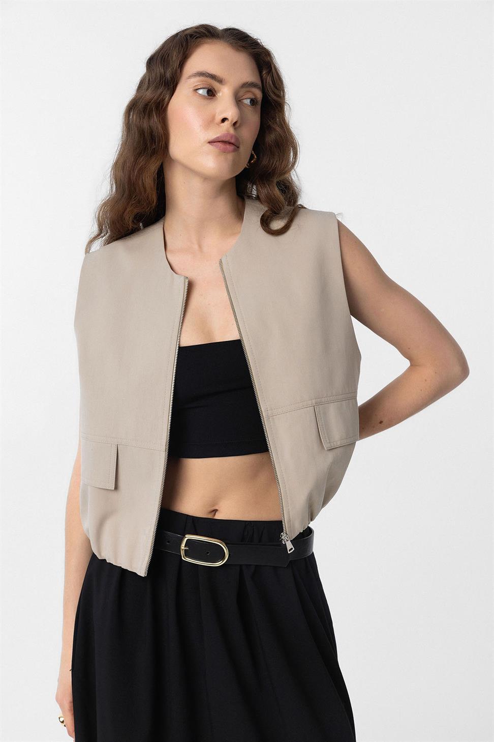 Antioch Bej Oversize Kadın Yelek