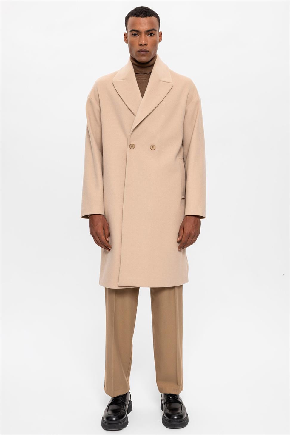 معطف رجالي مزدوج الصدر كبير الحجم