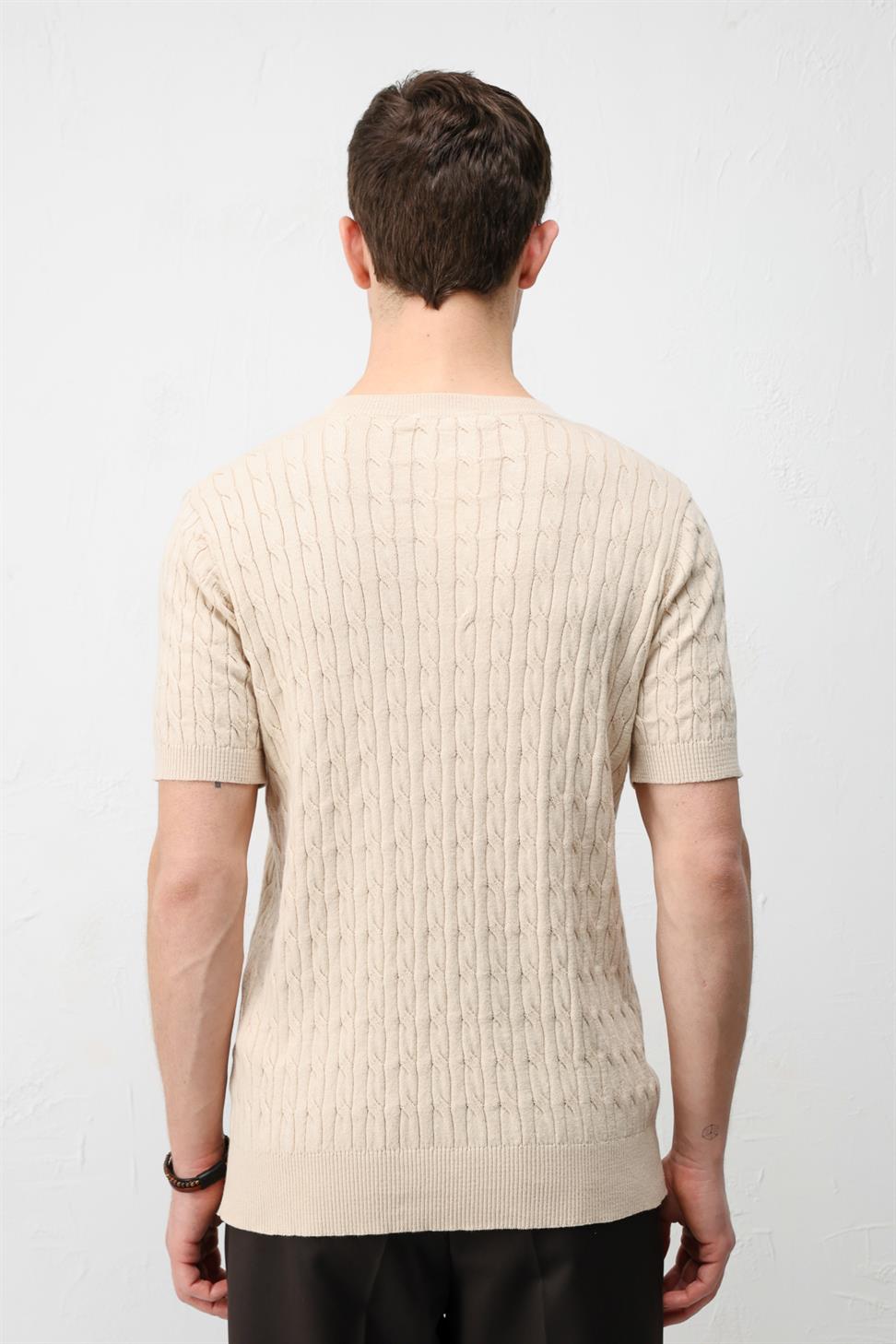 تي شيرت رجالي من القطن بحياكة مجدولة