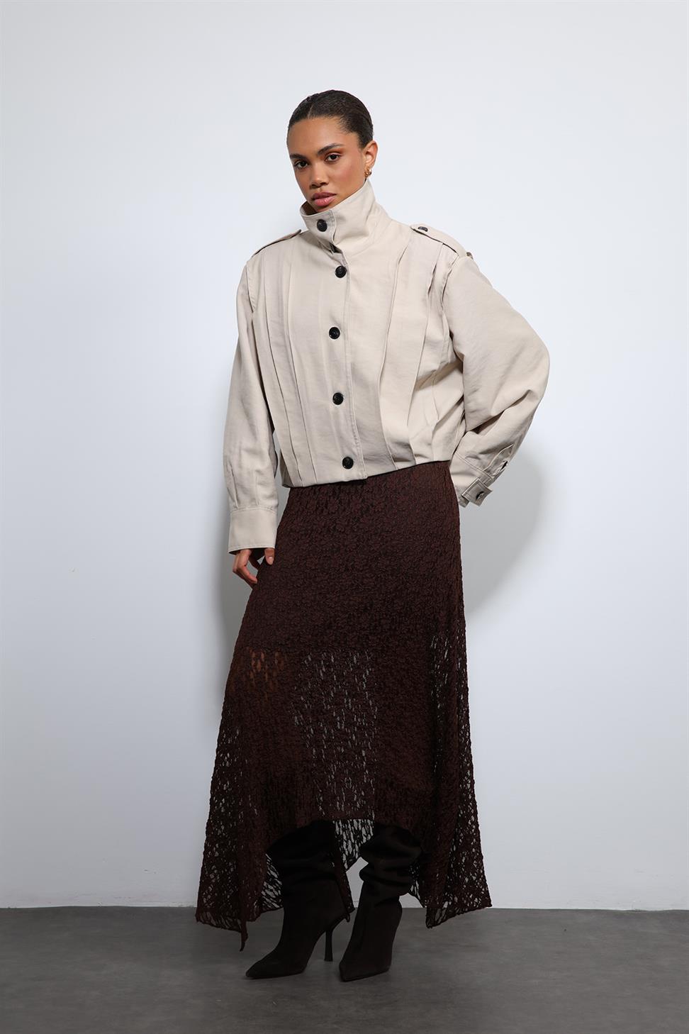 Pile Detailed Stand Collar Coat
