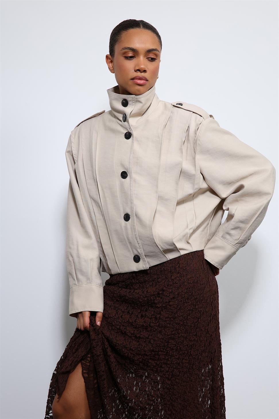 Pile Detailed Stand Collar Coat