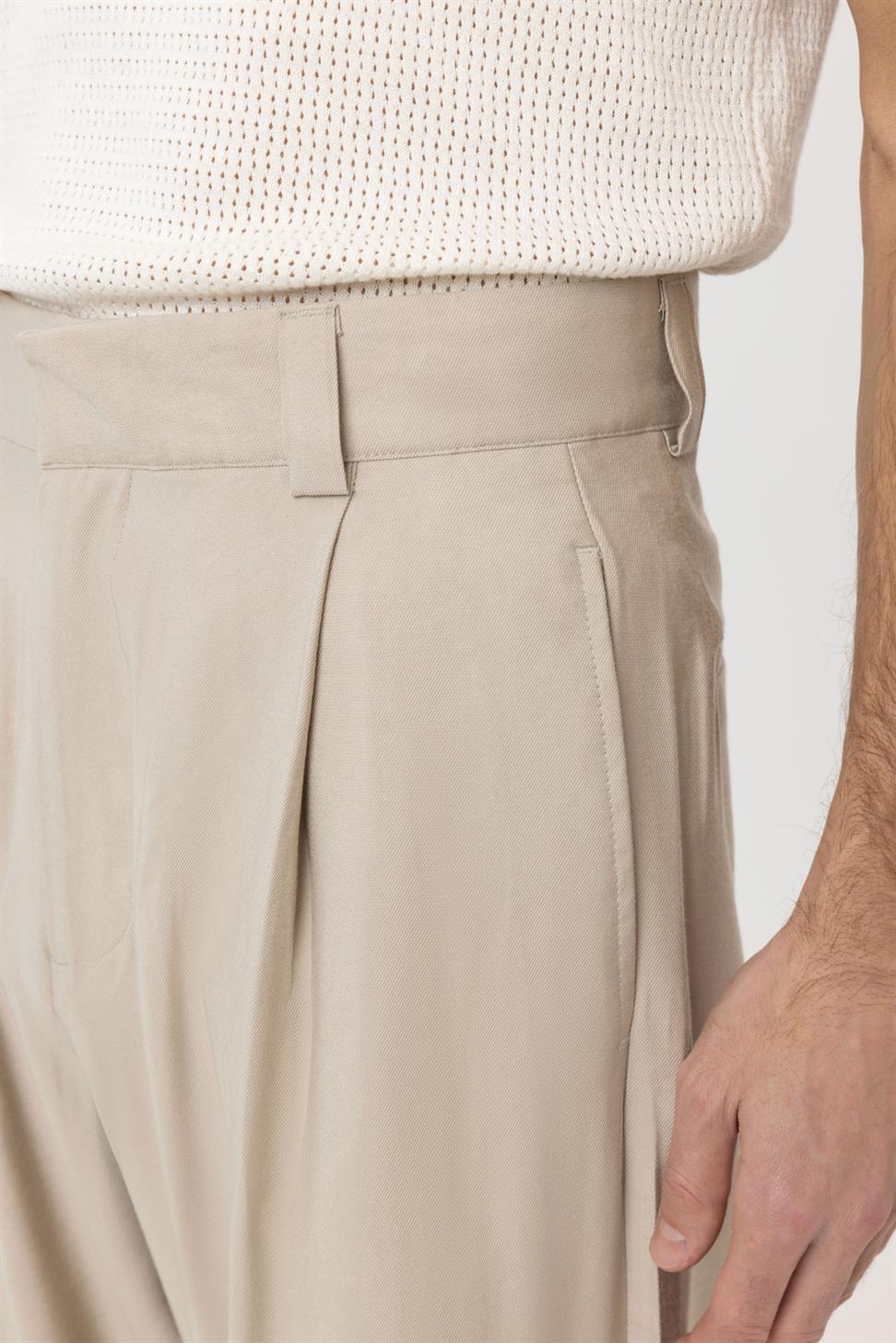 Antioch Bej Pileli Baggy Fit Erkek Pantolon