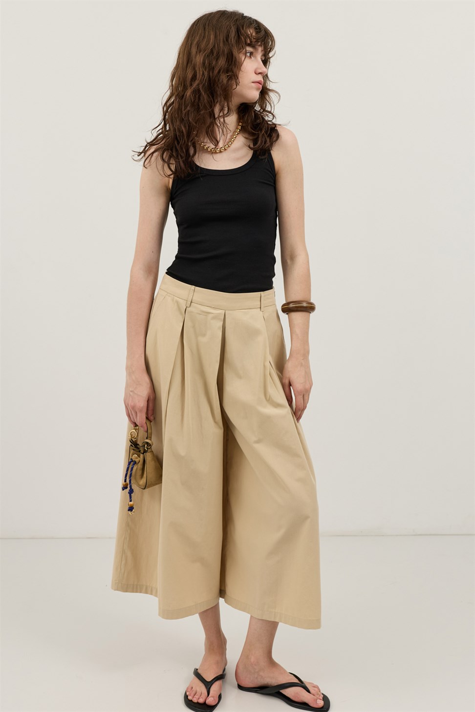 Antioch Bej Pileli Culotte Pantolon