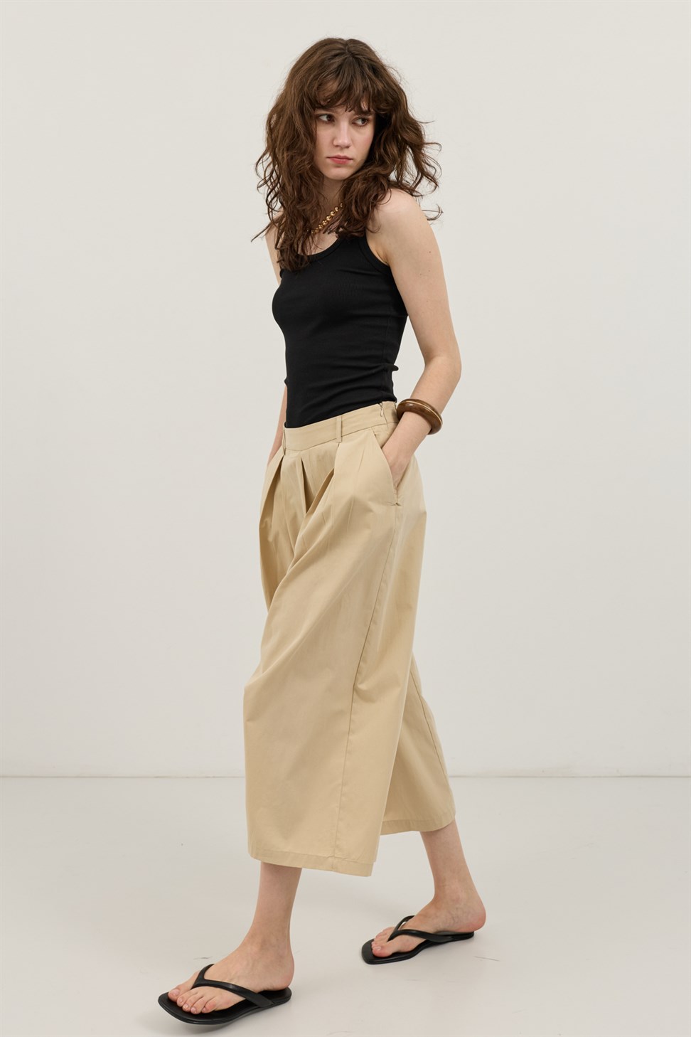 Antioch Bej Pileli Culotte Pantolon
