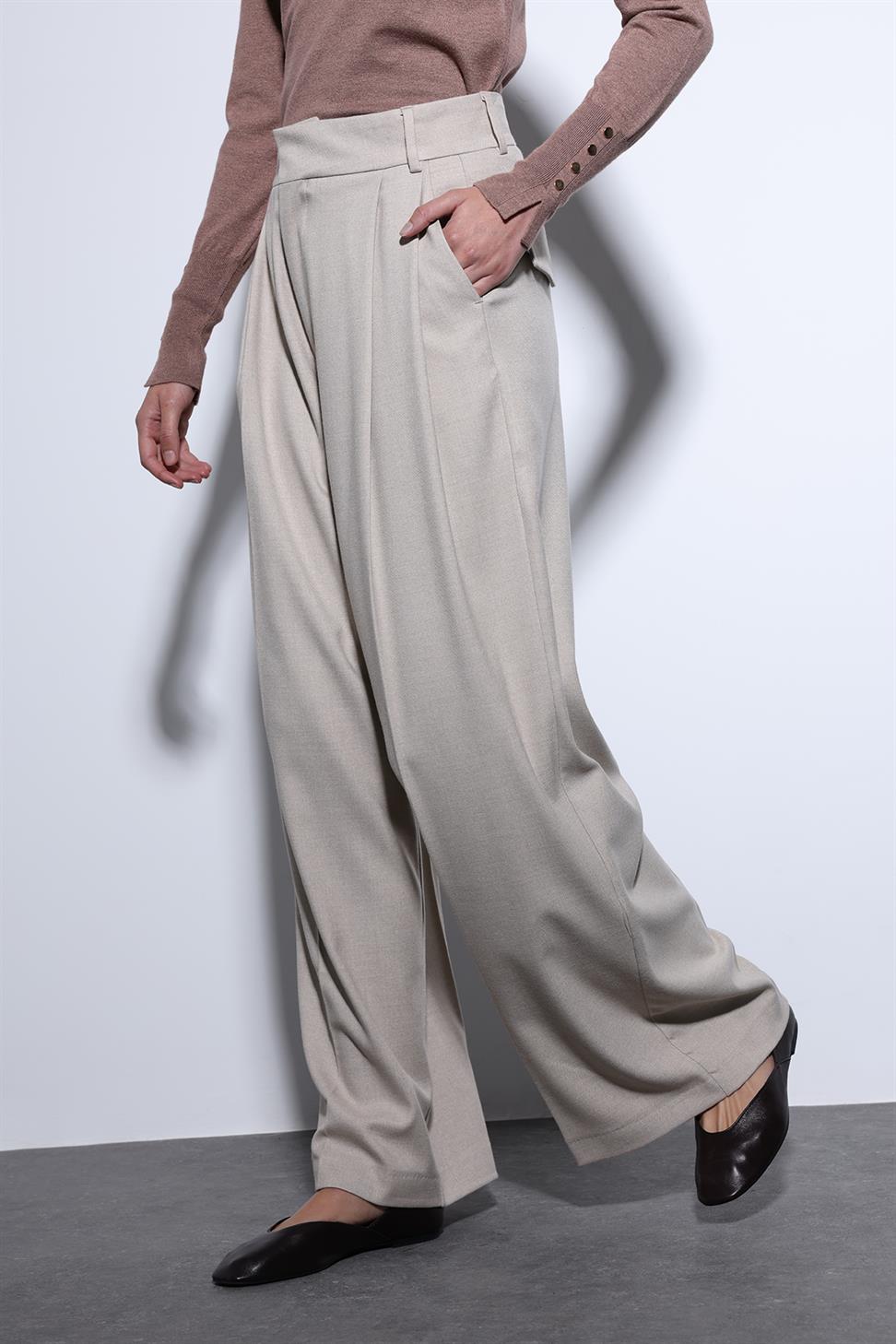 Antioch Bej Pileli Palazzo Kadın Pantolon