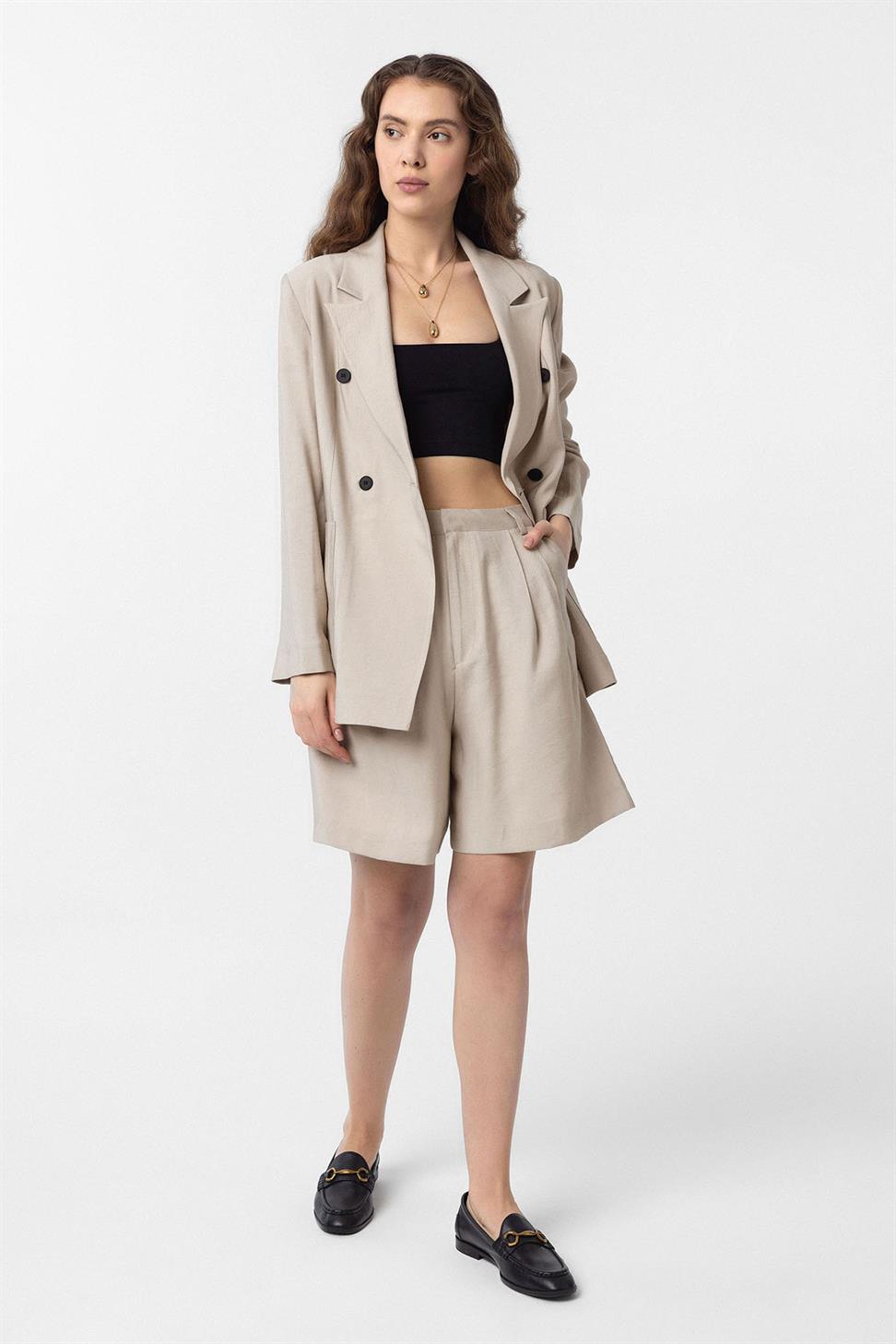 Antioch Bej Pilili Kadın Bermuda Şort