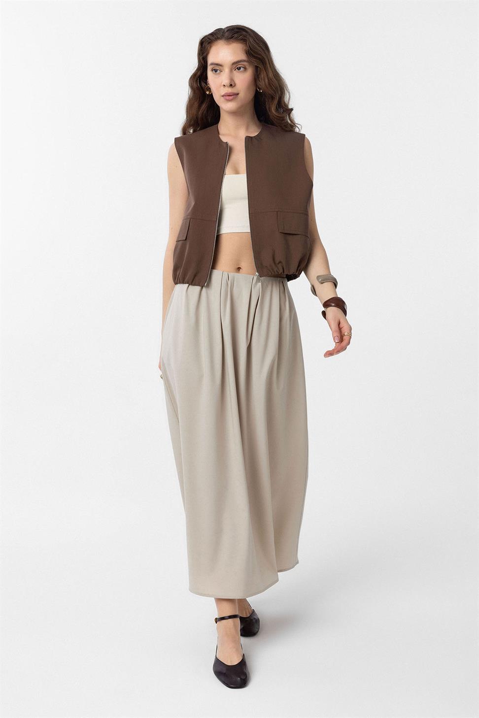 Antioch Bej Pilili Kadın Midi Etek