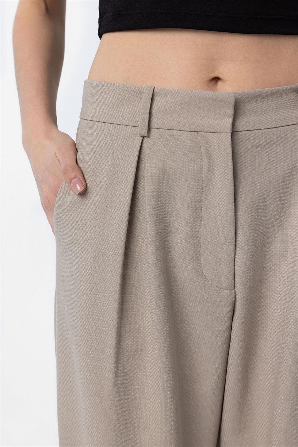 Antioch Bej Pilili Soft Bilek Boyu Kadın Pantolon