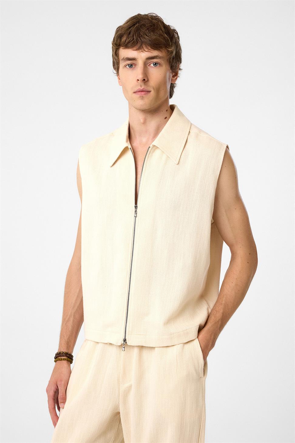 Antioch Bej Polo Yaka Dokulu Erkek Yelek