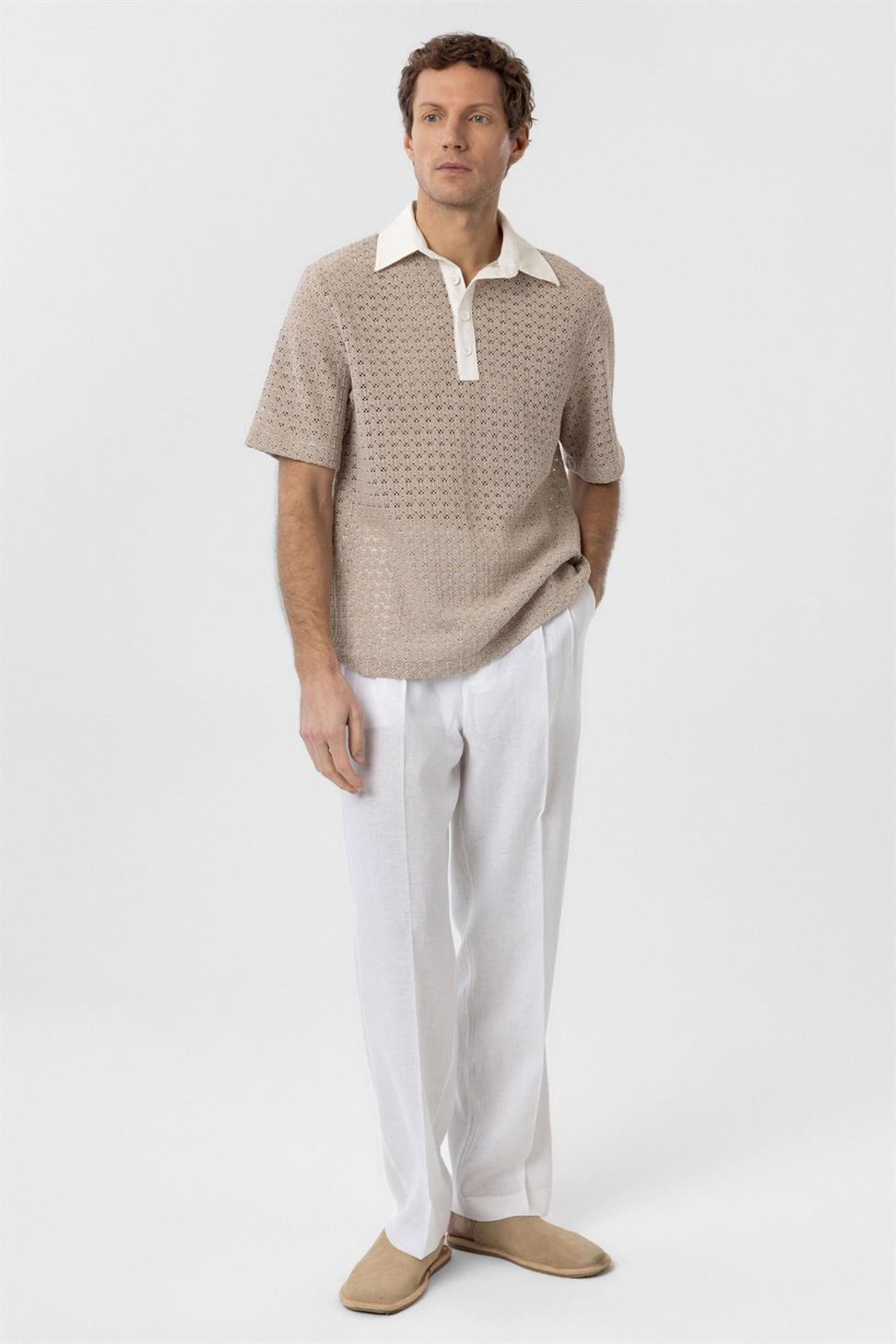 Antioch Bej Polo Yaka Örgü Erkek T-Shirt